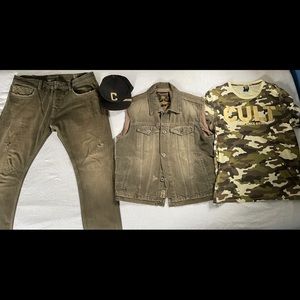 Cult Of Individuality 4 piece green denim set